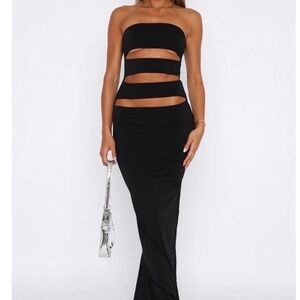 WHITE FOX midnight rain maxi black dress size L NEW